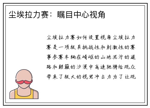 尘埃拉力赛：瞩目中心视角